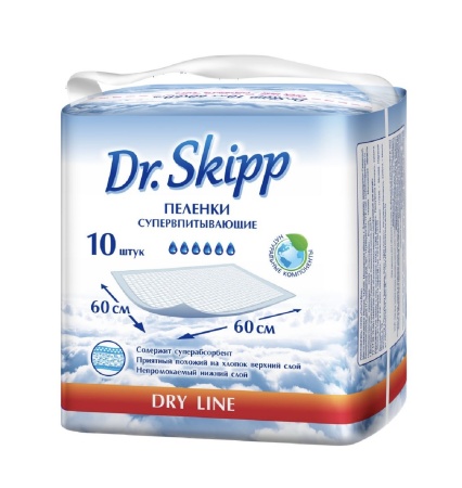 Пе­лен­ки впитывающие Dr.Skipp Dry Line, 60x60 см 10 шт