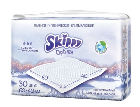 Пе­лен­ки впитывающие Skippy Optima  60х40 см 30 шт