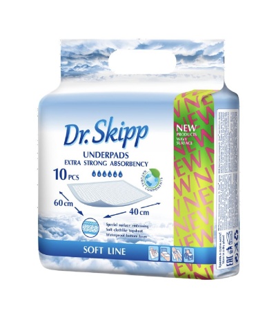 Пеленки одноразовые впитывающие Dr.Skipp Soft Line 60х40см, 10 шт 